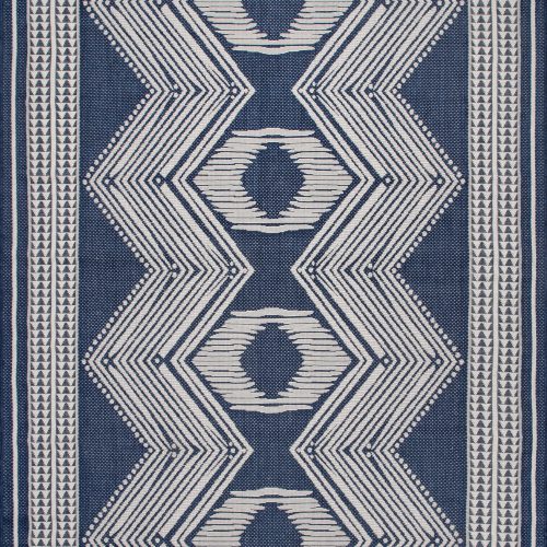 Isolated view of Navy Rectangle Iris Totem Indoor/Outdoor Flatweave Rug, showcasing its design