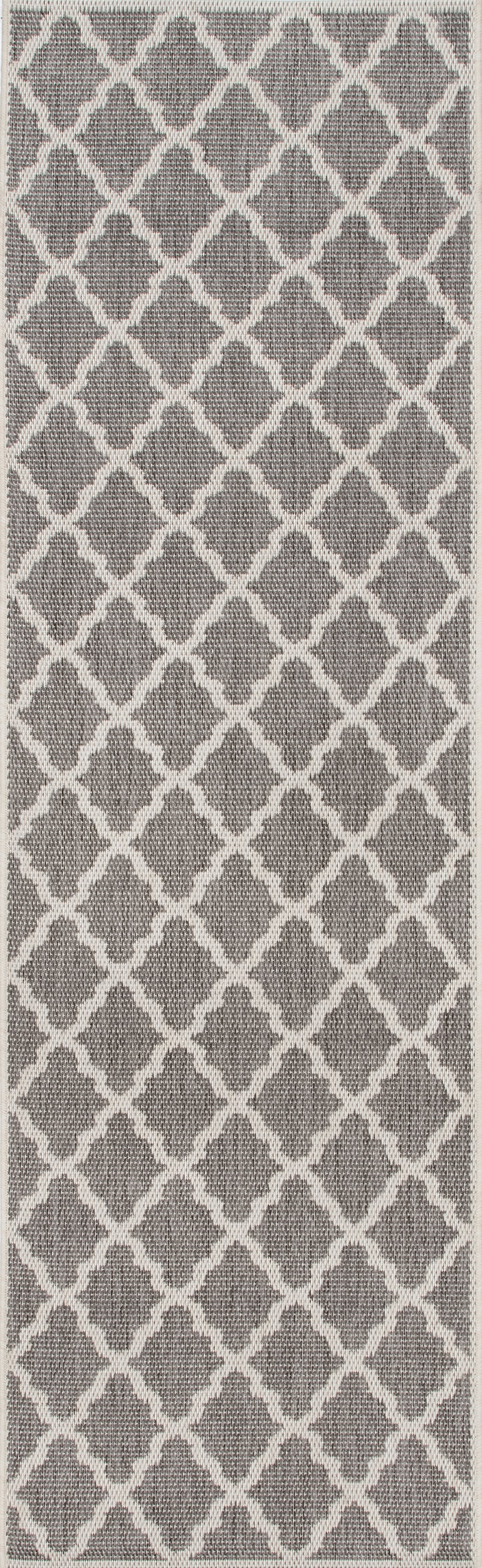 e00786d5811f6b1090e4488f58e6da00b71fc6cc Isolated view of Grey Runner Indoor/Outdoor Moroccan Trellis Rug, showcasing its design