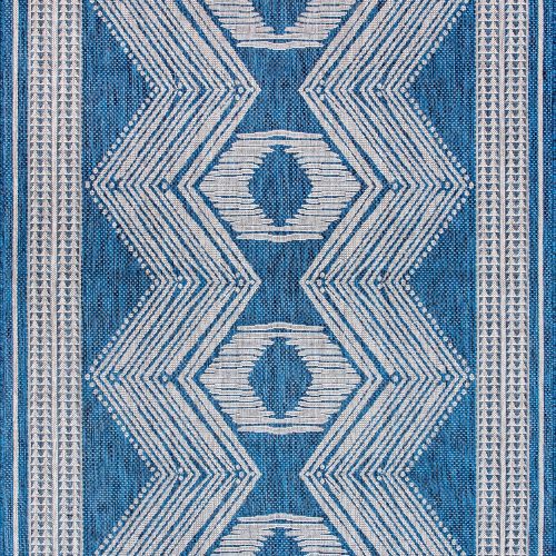Isolated view of Blue Rectangle Iris Totem Indoor/Outdoor Flatweave Rug, showcasing its design