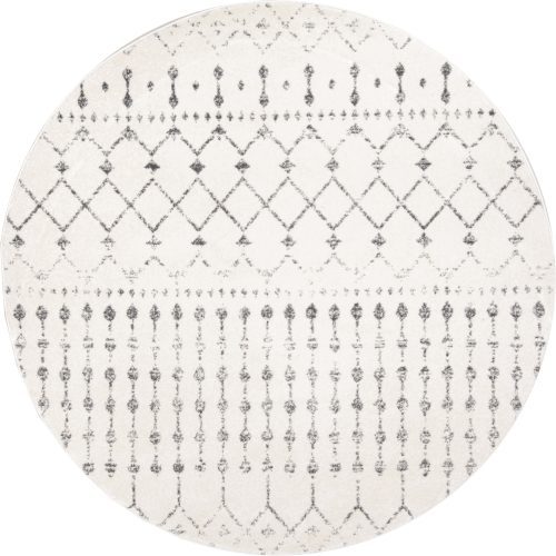 Isolated view of Grey Round Moroccan Trellis Rug, showcasing its design