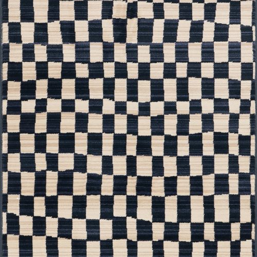 Isolated view of Navy Runner Rasali Checkered Box Rug, showcasing its design