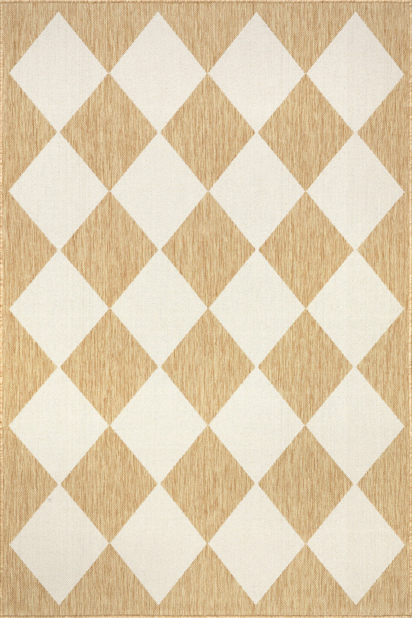 e65cae7f037562cfa949d8f913eb5b0c4c942c73 Isolated view of Tan Rectangle Adelaide Harlequin Indoor/Outdoor Rug, showcasing its design