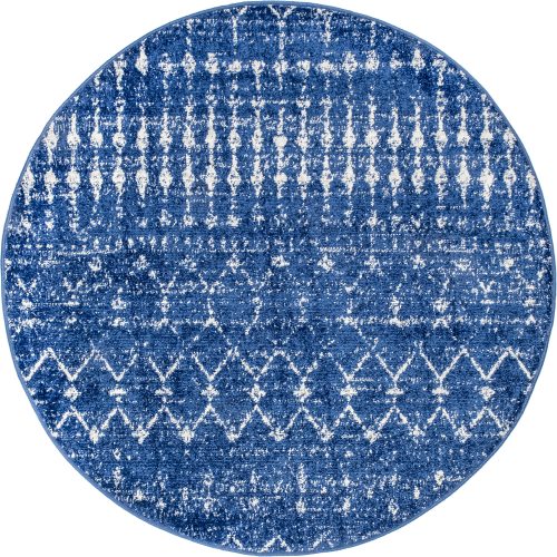Isolated view of Blue Round Moroccan Trellis Rug, showcasing its design