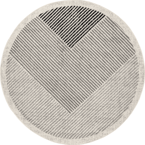 Isolated view of Grey Round Mae Traverse Stripes Rug, showcasing its design