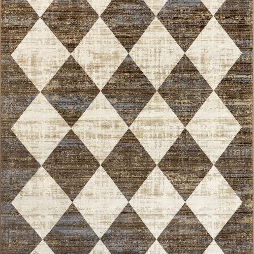 Isolated view of Beige Rectangle Vanni Checkered Fringed Rug, showcasing its design