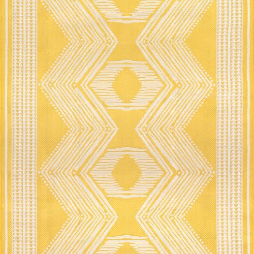 Isolated view of Yellow Rectangle Iris Totem Indoor/Outdoor Flatweave Rug, showcasing its design