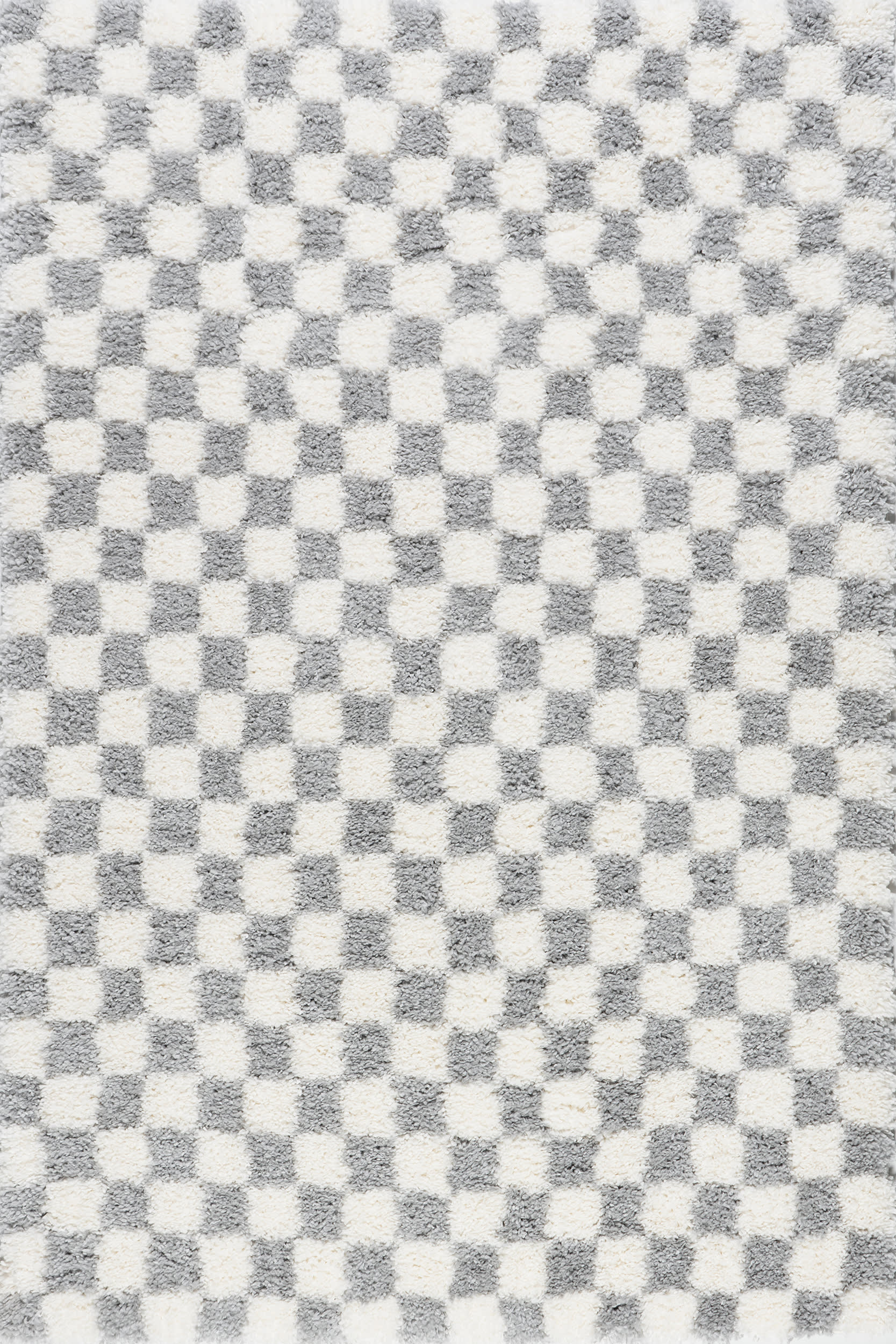 ec25a9294fe822197dea6480ffbd75919273a729_f1cc55cf-2111-4bf8-8cfa-383927c2907b Isolated view of Light Grey Rectangle Bettie Retro Checkered Shag Rug, showcasing its design