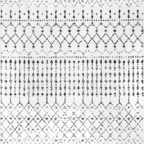Isolated view of White and Black Rectangle Moroccan Trellis Rug, showcasing its design