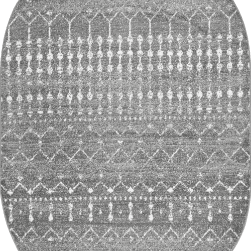 Isolated view of Dark Grey Oval Moroccan Trellis Rug, showcasing its design
