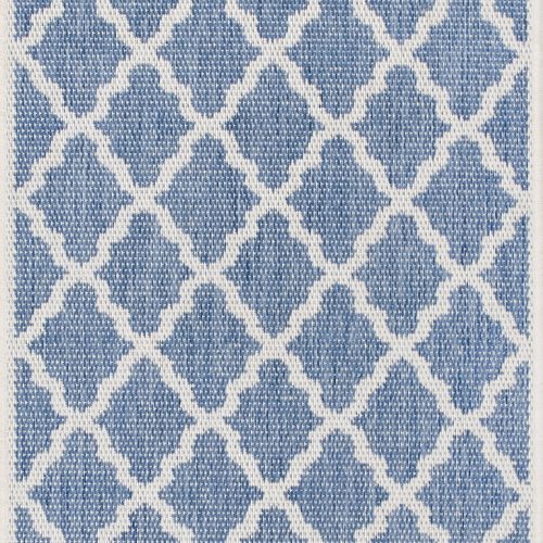 Isolated view of Blue Runner Indoor/Outdoor Moroccan Trellis Rug, showcasing its design