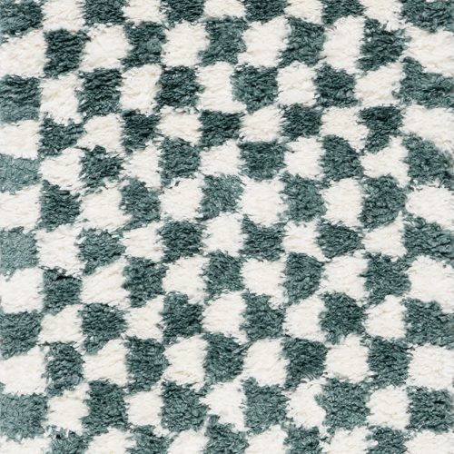 Isolated view of Green Runner Bettie Retro Checkered Shag Rug, showcasing its design