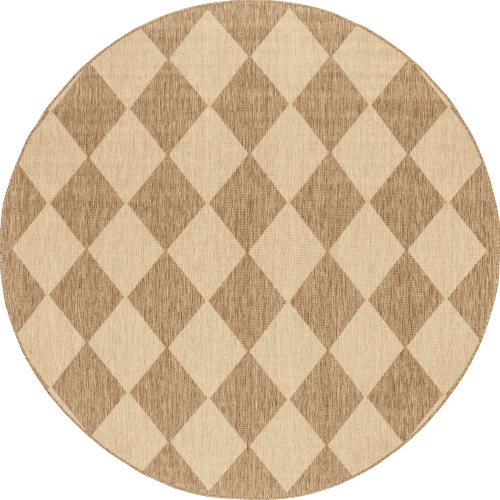 Isolated view of Brown Round Adelaide Harlequin Indoor/Outdoor Rug, showcasing its design