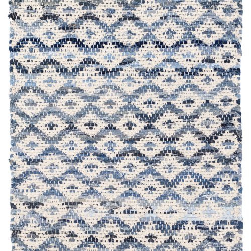 Denim Rag Diamond Handwoven Cotton Rug | Ivory
